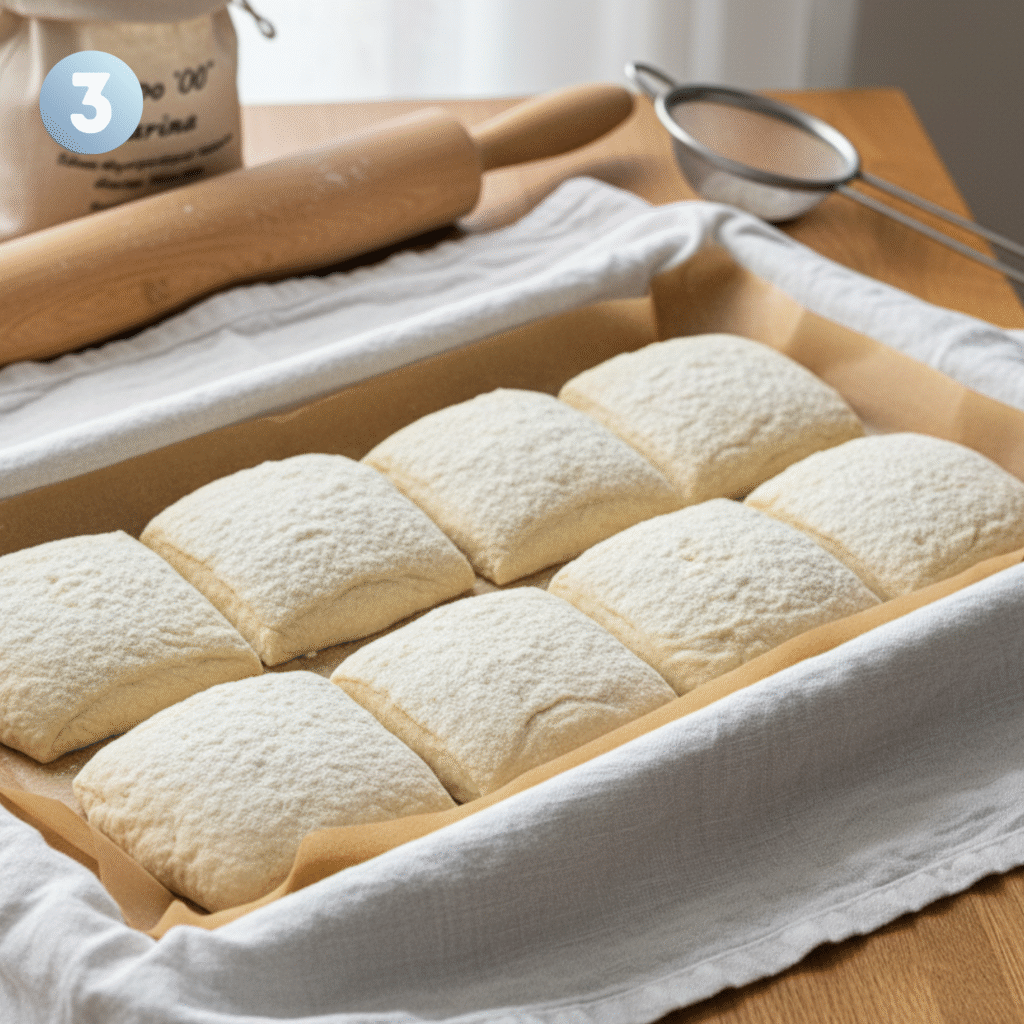 Hands stretching and folding ciabatta dough to build gluten airy Italian bread texture, ciabatta bread