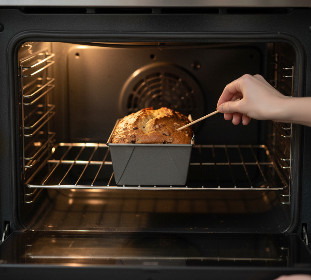 Bake for 50–55 minutes until golden brown and a skewer inserted into the centre comes out clean.