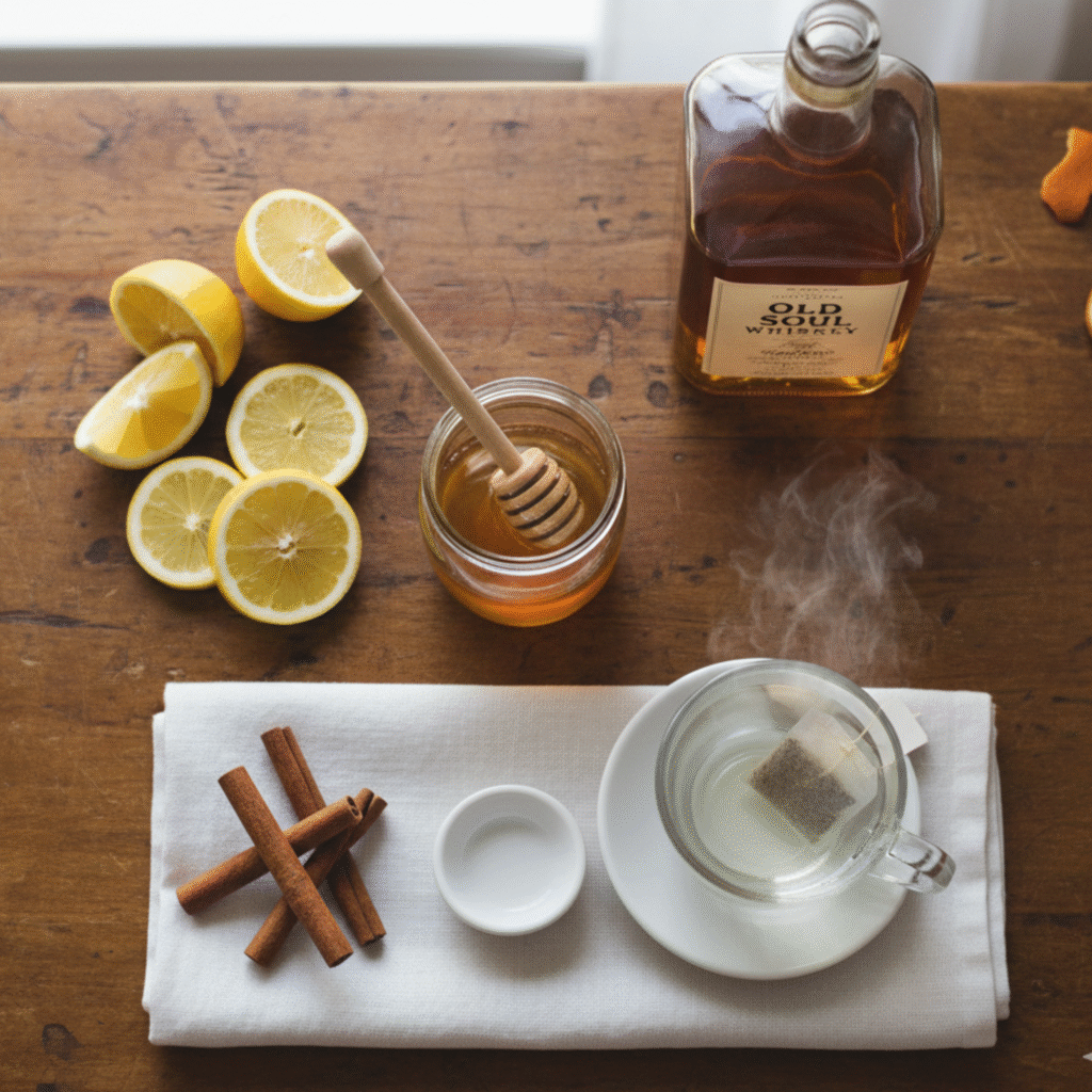 Ingredients for making Hot Toddy drink