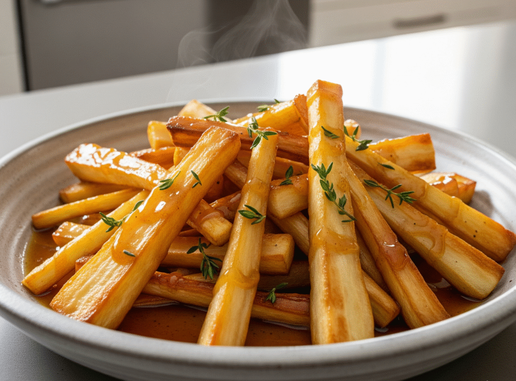 Pair these honey roast parsnips with honey roasted carrots and parsnips for a colorful spread.