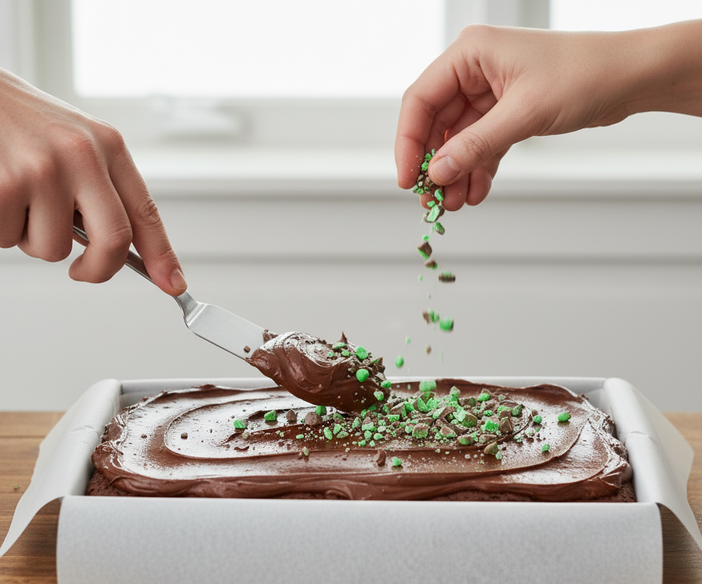 top with chocolate brownie frosting or sprinkle crushed Andes mint chocolate brownies for a mint chocolate brownie twist.