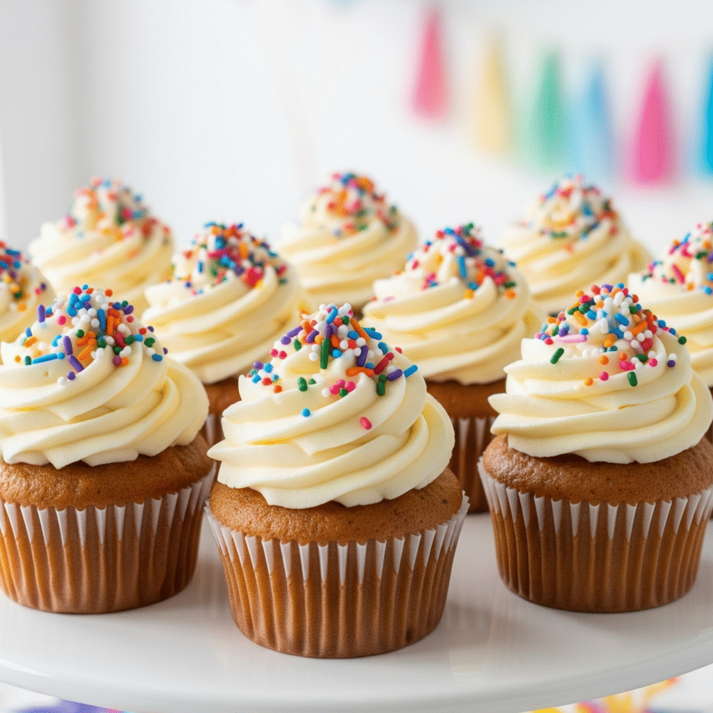 Gluten free cupcakes with frosting and sprinkles