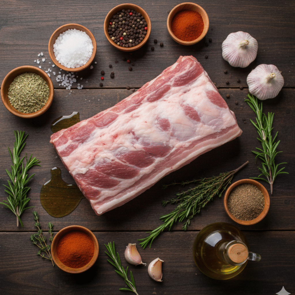 Ingredients for Pork Rib Roast ready for cooking 