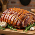 Pork Rib Roast fresh from oven with herbs - best pork rib roast recipe