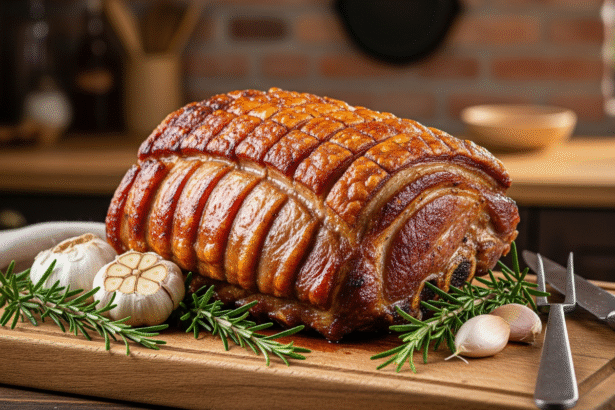 Pork Rib Roast fresh from oven with herbs - best pork rib roast recipe