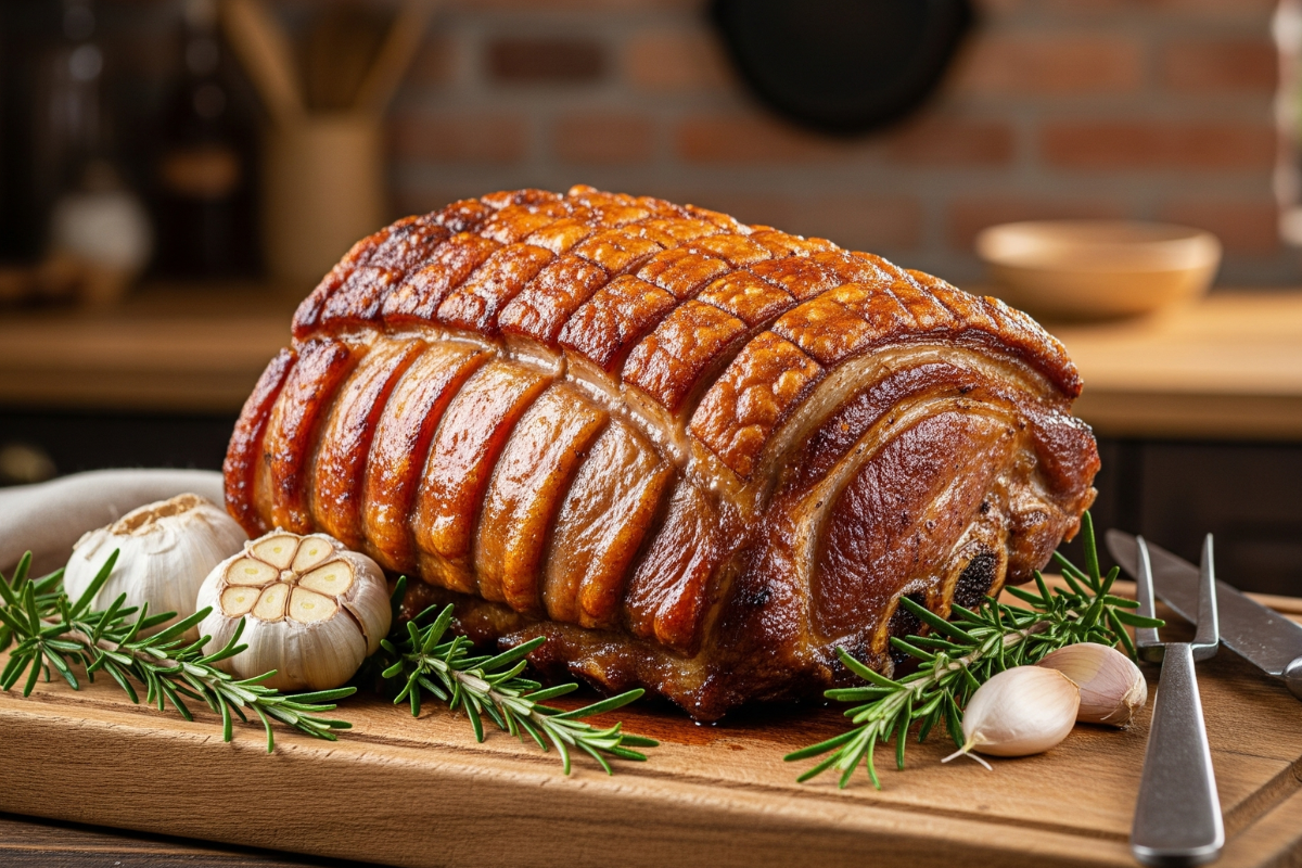 Pork Rib Roast fresh from oven with herbs - best pork rib roast recipe