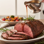 Pork Rib Roast fresh from oven with herbs - best pork rib roast recipe
