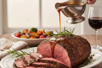 Pork Rib Roast fresh from oven with herbs - best pork rib roast recipe
