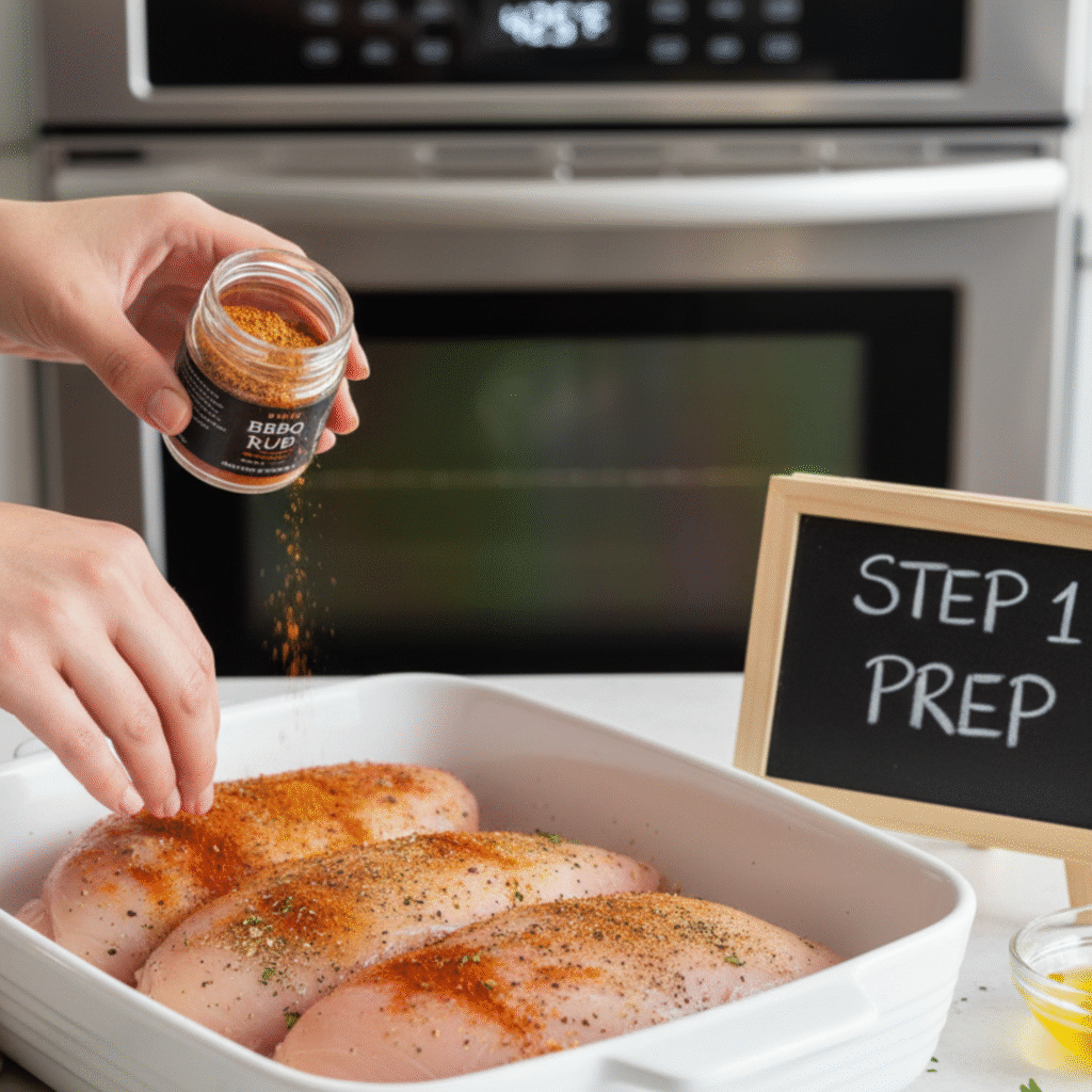 Preheating oven to 425°F for baked BBQ chicken breast in oven.