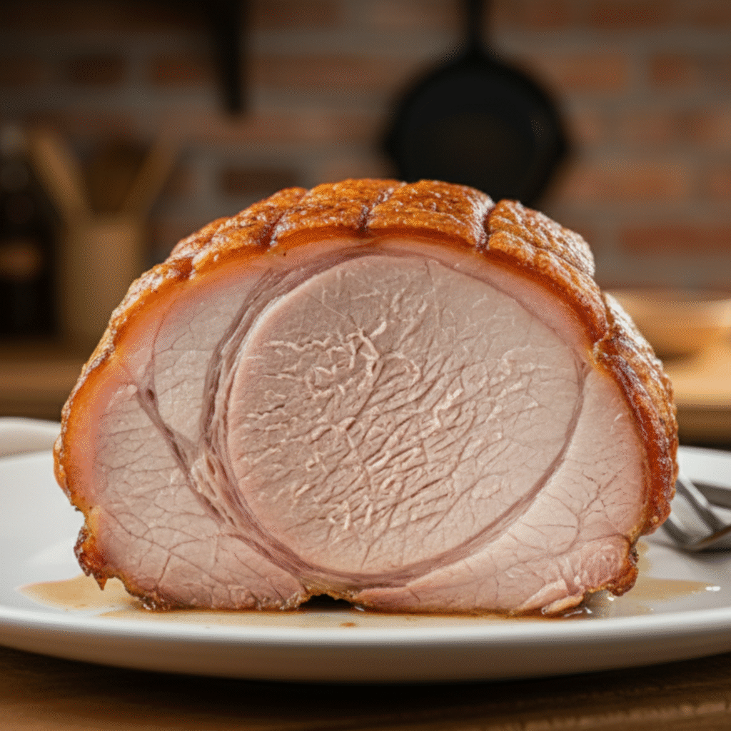 Sliced Pork Rib Roast showing juicy texture and golden crust