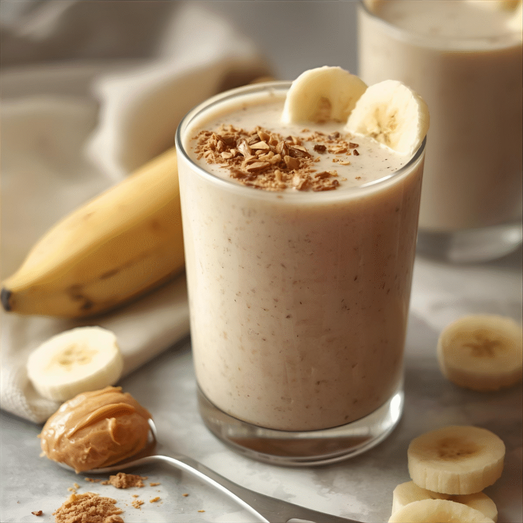 Banana Peanut Butter Smoothie – “Protein breakfast smoothie with banana and peanut butter, a quick breakfast idea for healthy breakfast and breakfast foods.”