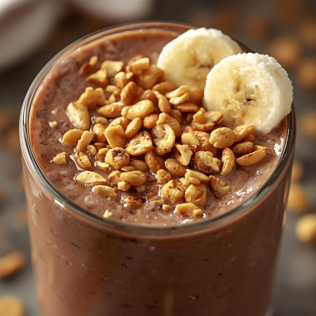 Chocolate Peanut Butter Smoothie – “Protein breakfast smoothie with chocolate and peanut butter, a quick breakfast idea and easy breakfast recipe.”