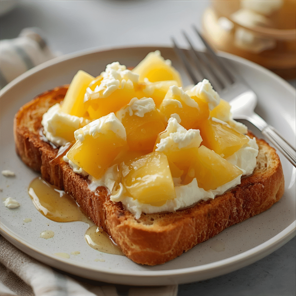 Cottage Cheese & Pineapple Toast – “Healthy breakfast idea: Cottage cheese and pineapple on toast, a quick breakfast recipe and gluten free breakfast option.”
