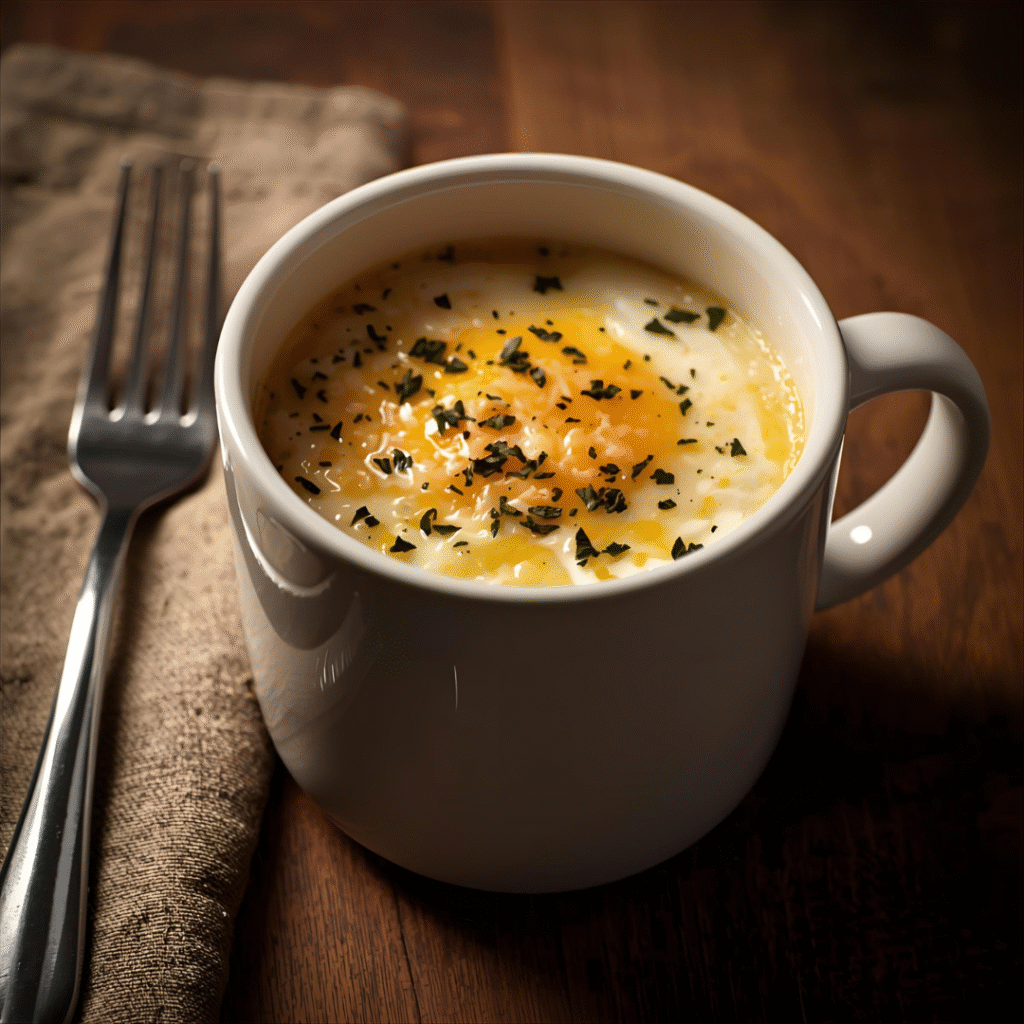 Microwave Egg Mug – “Quick breakfast idea: Microwave egg mug with cheese and herbs, a protein breakfast recipe and breakfast ideas with eggs.”
