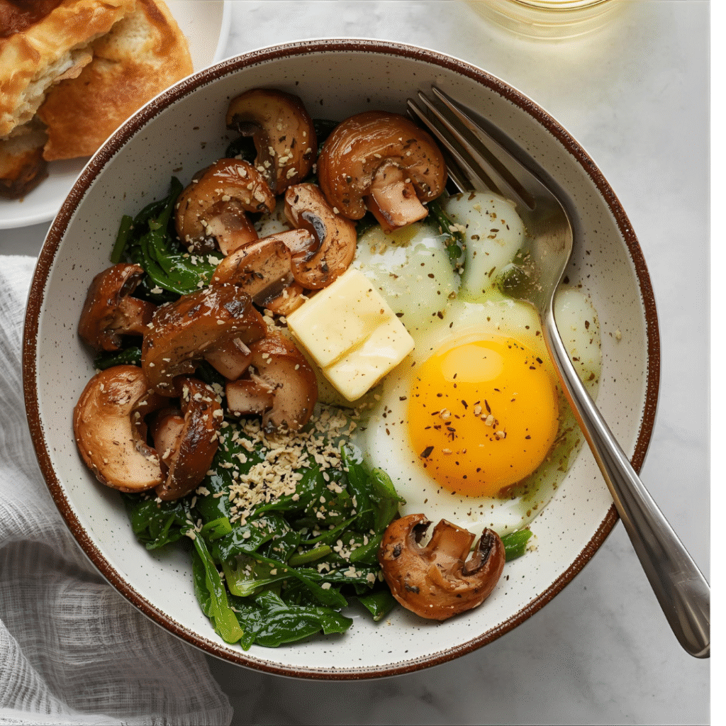 Mushroom & Spinach Egg Bowl, Egg Breakfast