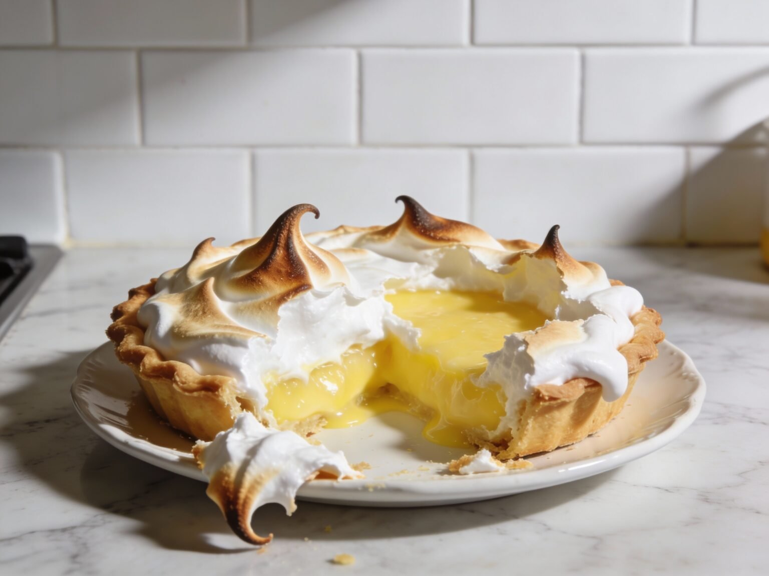 Glossy meringue dessert made with cream of tartar showing stable stiff peaks